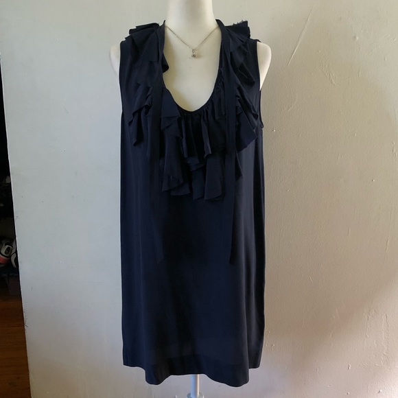 Joie Dresses & Skirts - Joie navy blue silk ruffle dress size small